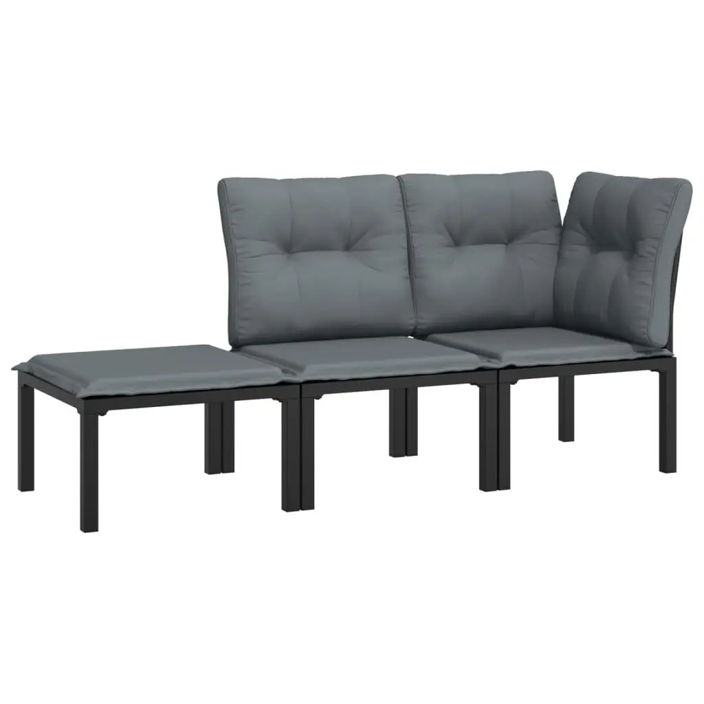 Garden Lounge Set 3 Piece Outdoor Furniture Black Grey Poly Rattan Sofa