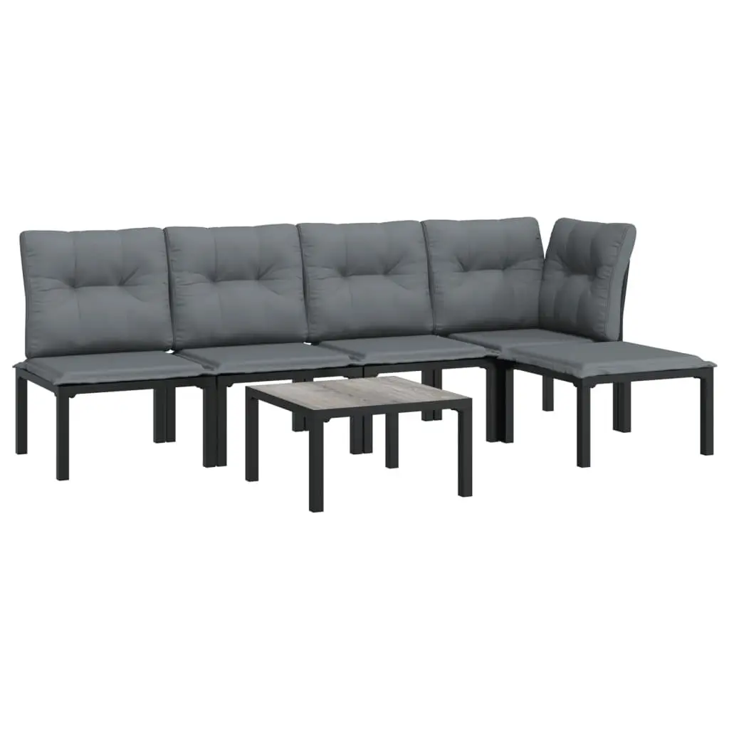 6 Piece Garden Lounge Set Outdoor Furniture Patio Sofa Coffee Table Footstool Black Grey