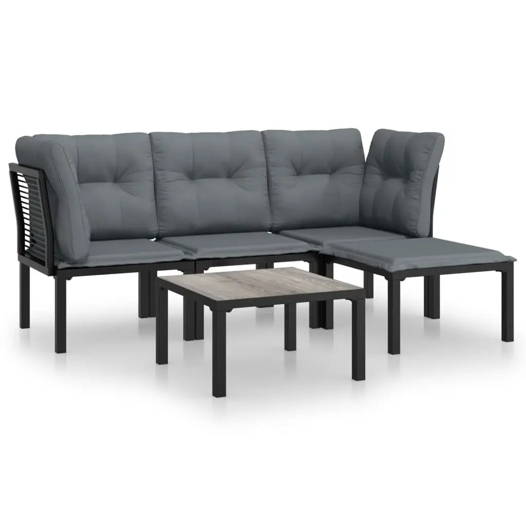5 Piece Garden Lounge Set Outdoor Furniture Black Grey Poly Rattan Patio Sofa