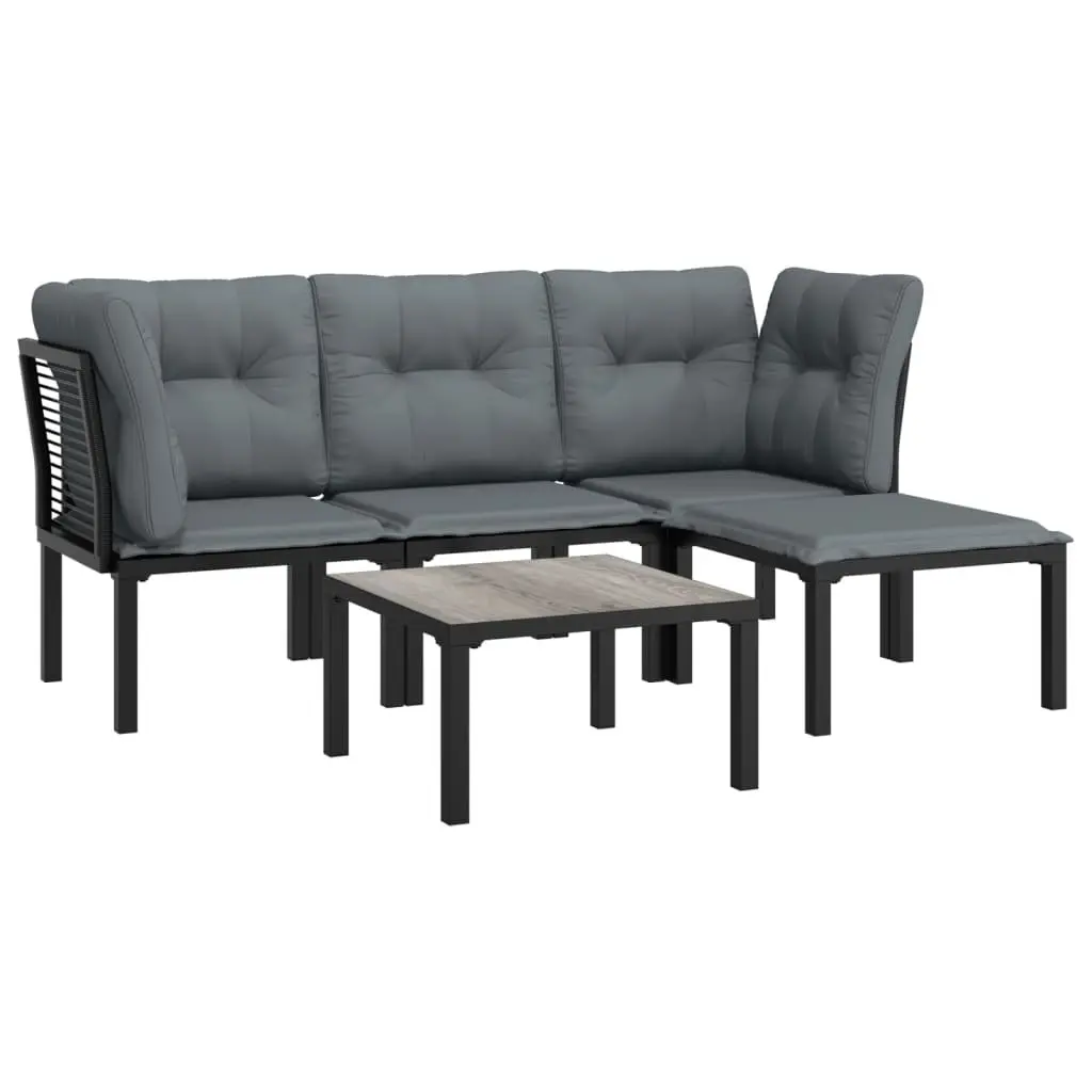 5 Piece Garden Lounge Set Outdoor Furniture Black Grey Poly Rattan Patio Sofa