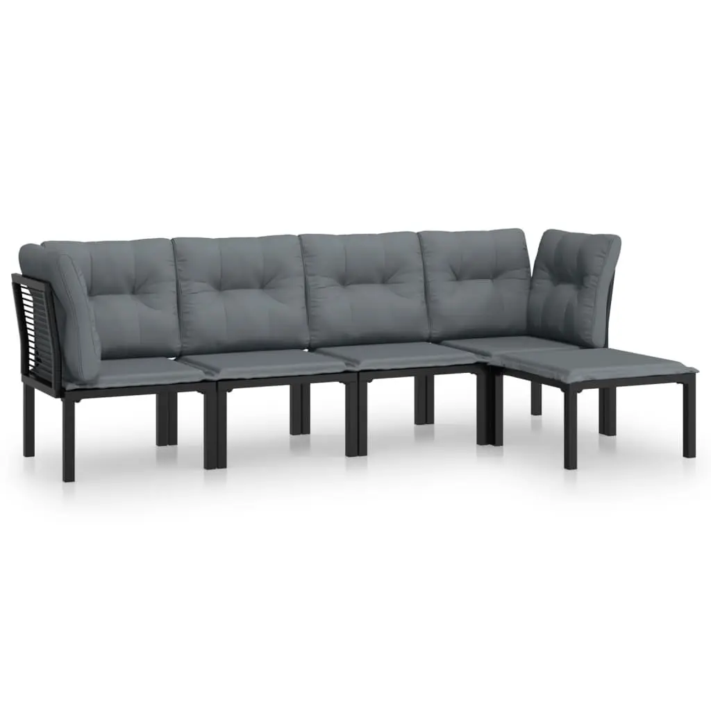 5 Piece Outdoor Lounge Set Modular Garden Sofa Black Grey Poly Rattan Furniture
