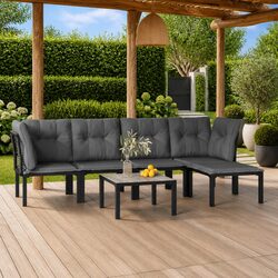 Comfortable 6 Piece Black Grey Lounge Set for Your Outdoors