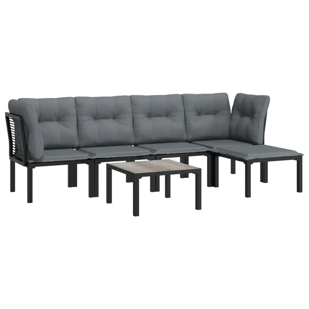6 Piece Outdoor Garden Lounge Set Black Grey Poly Rattan Furniture