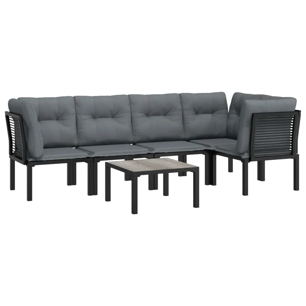 6 Piece Garden Lounge Set Outdoor Furniture Poly Rattan Black Grey Patio Sofa
