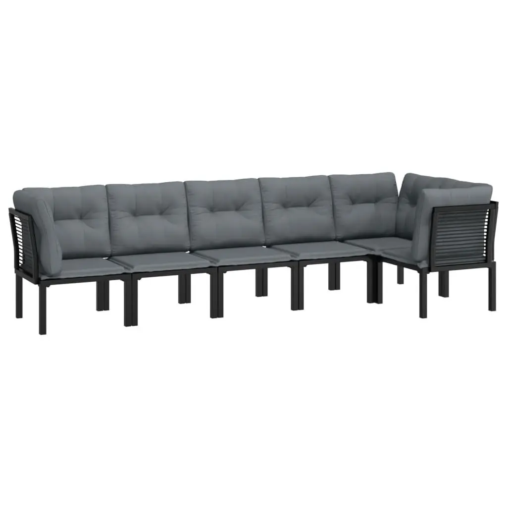 Outdoor Lounge Set 6 Piece Garden Furniture Poly Rattan Black Grey