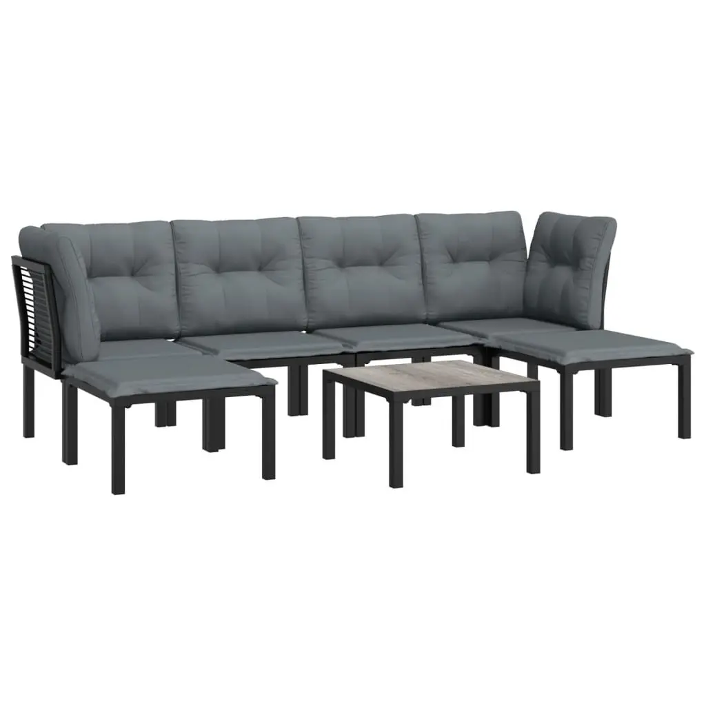 7 Piece Outdoor Garden Lounge Set Black Grey Poly Rattan Furniture