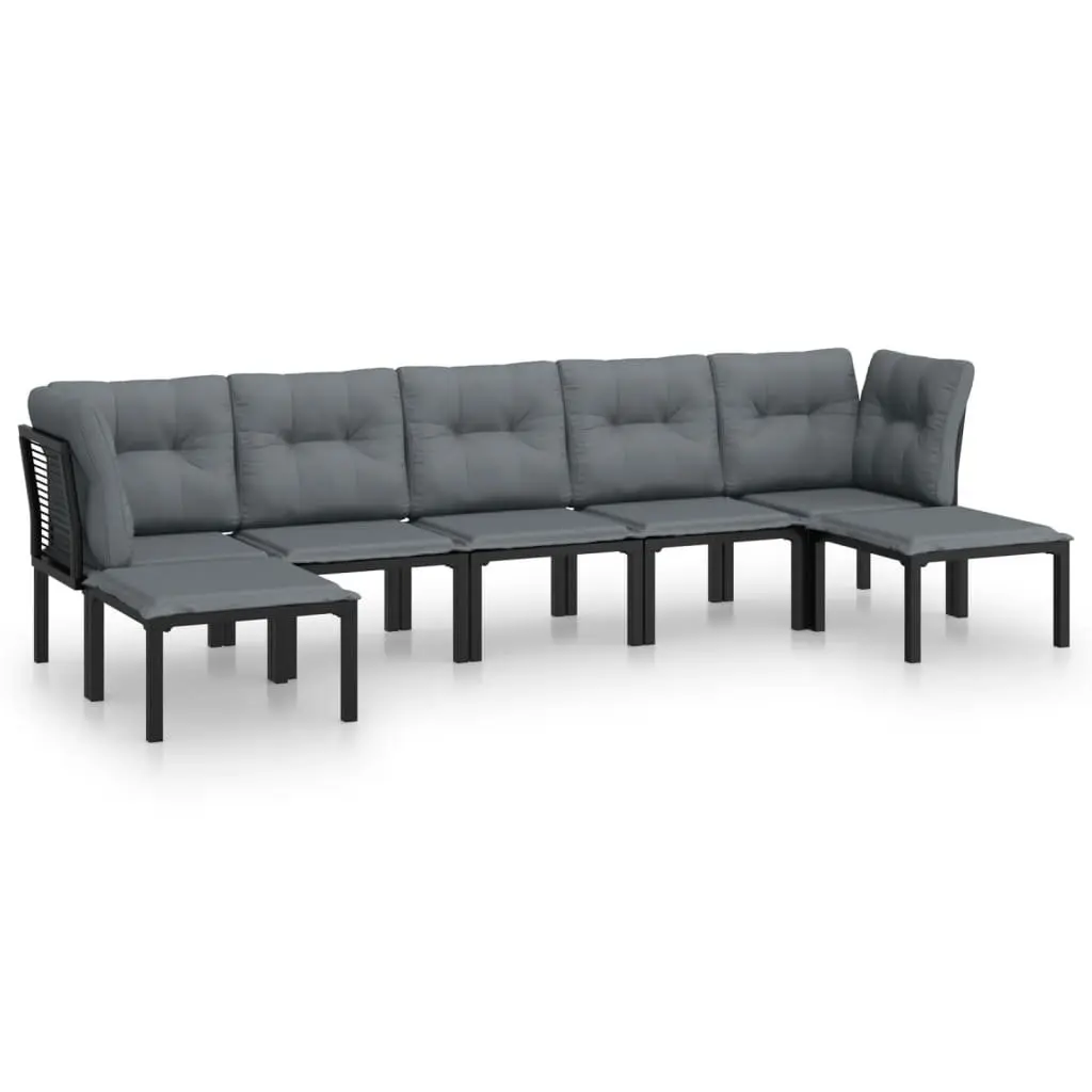 Modular Garden Lounge Set for Outdoor Relaxation 7 Piece Black Grey PE Rattan Furniture