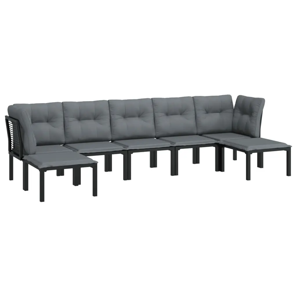 Modular Garden Lounge Set for Outdoor Relaxation 7 Piece Black Grey PE Rattan Furniture