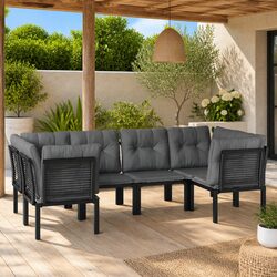 6 Piece Garden Lounge Set Outdoor Furniture Black Grey Poly Rattan Modular
