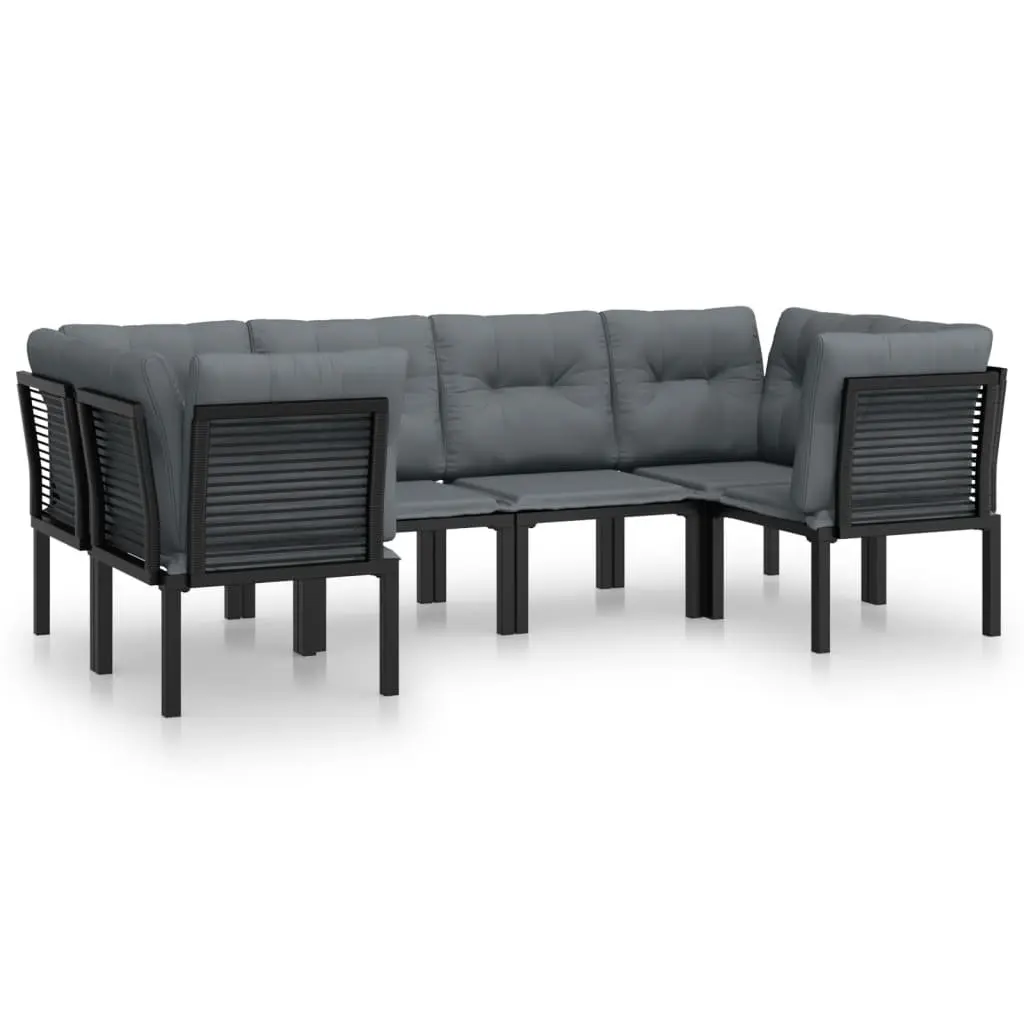 6 Piece Garden Lounge Set Outdoor Furniture Black Grey Poly Rattan Modular
