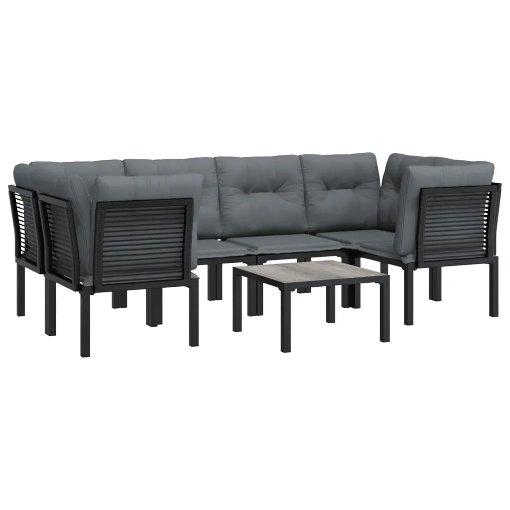 Garden Lounge Set 7 Piece Modular Outdoor Furniture Black Grey Poly Rattan