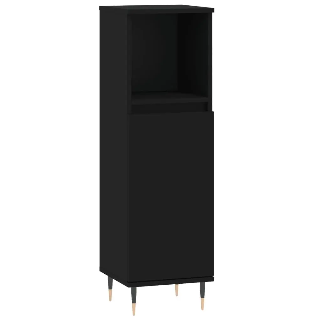 3 Piece Bathroom Cabinet Set Black Storage Furniture Engineered Wood Modern