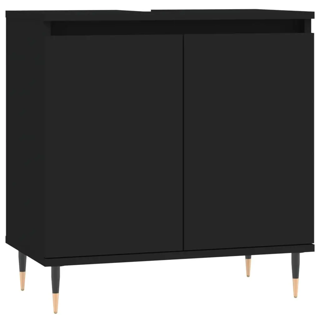 3 Piece Bathroom Cabinet Set Black Storage Furniture Engineered Wood Modern