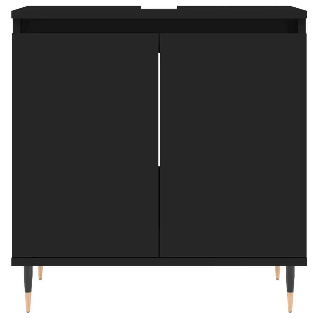 3 Piece Bathroom Cabinet Set Black Storage Furniture Engineered Wood Modern