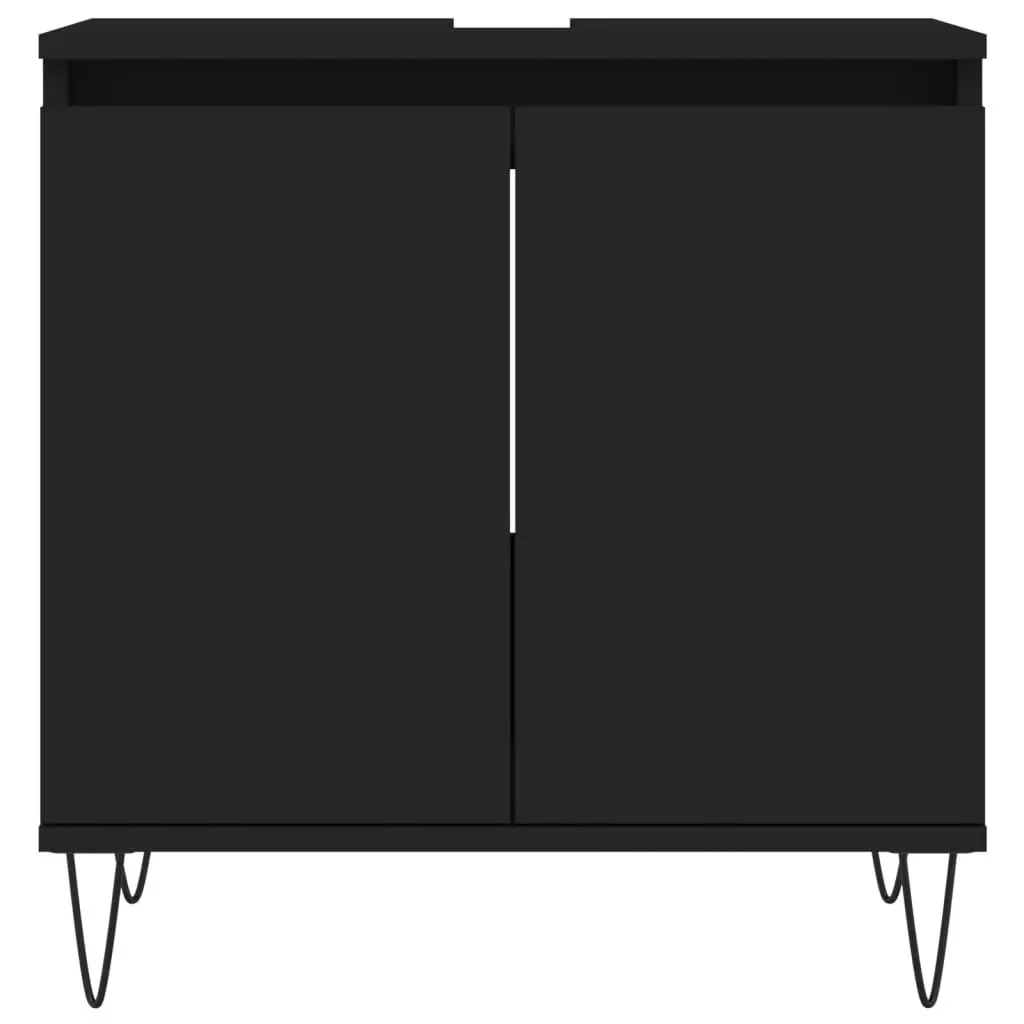 Bathroom Cabinet Set Storage 3 Piece Black Engineered Wood