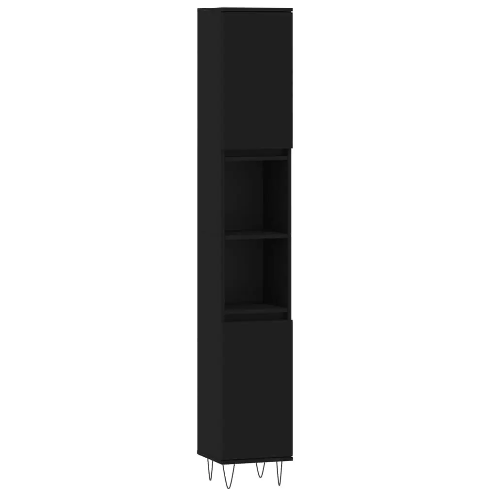 Bathroom Cabinet Set Storage 3 Piece Black Engineered Wood