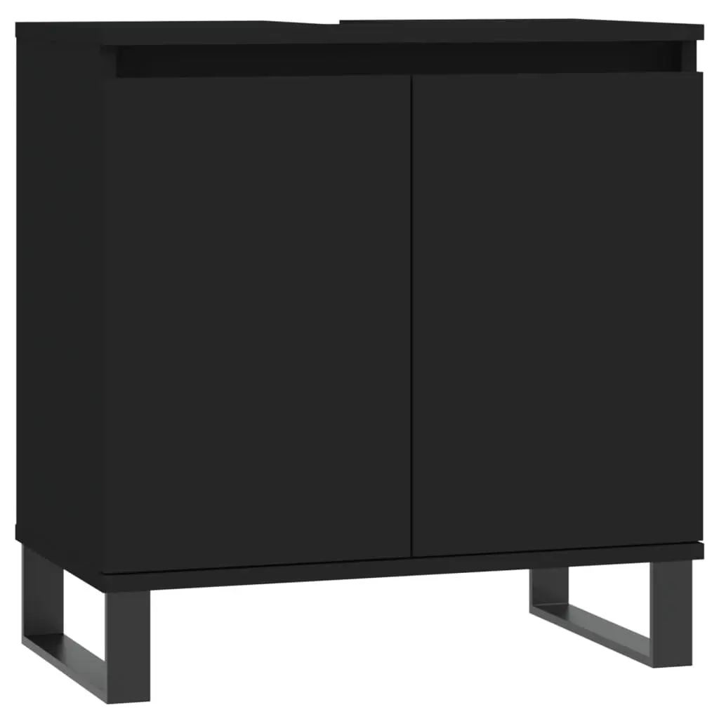 3 Piece Bathroom Cabinet Set Black Storage Furniture Engineered Wood Vanity Unit