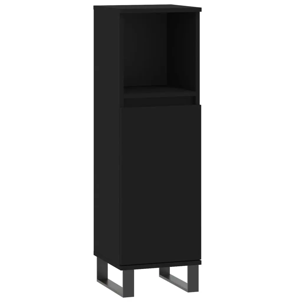 3 Piece Bathroom Cabinet Set Black Storage Furniture Engineered Wood Vanity Unit