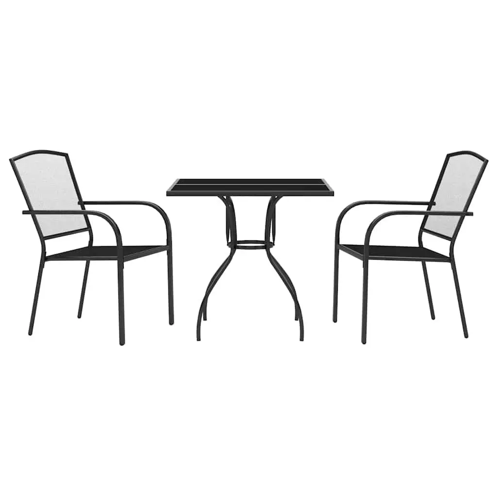 Outdoor Dining Set Garden Furniture 3 Piece Anthracite Steel Stackable Chairs