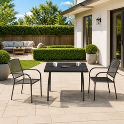Outdoor Garden Dining Set 3 Piece Steel Frame Anthracite Stackable Chairs Table