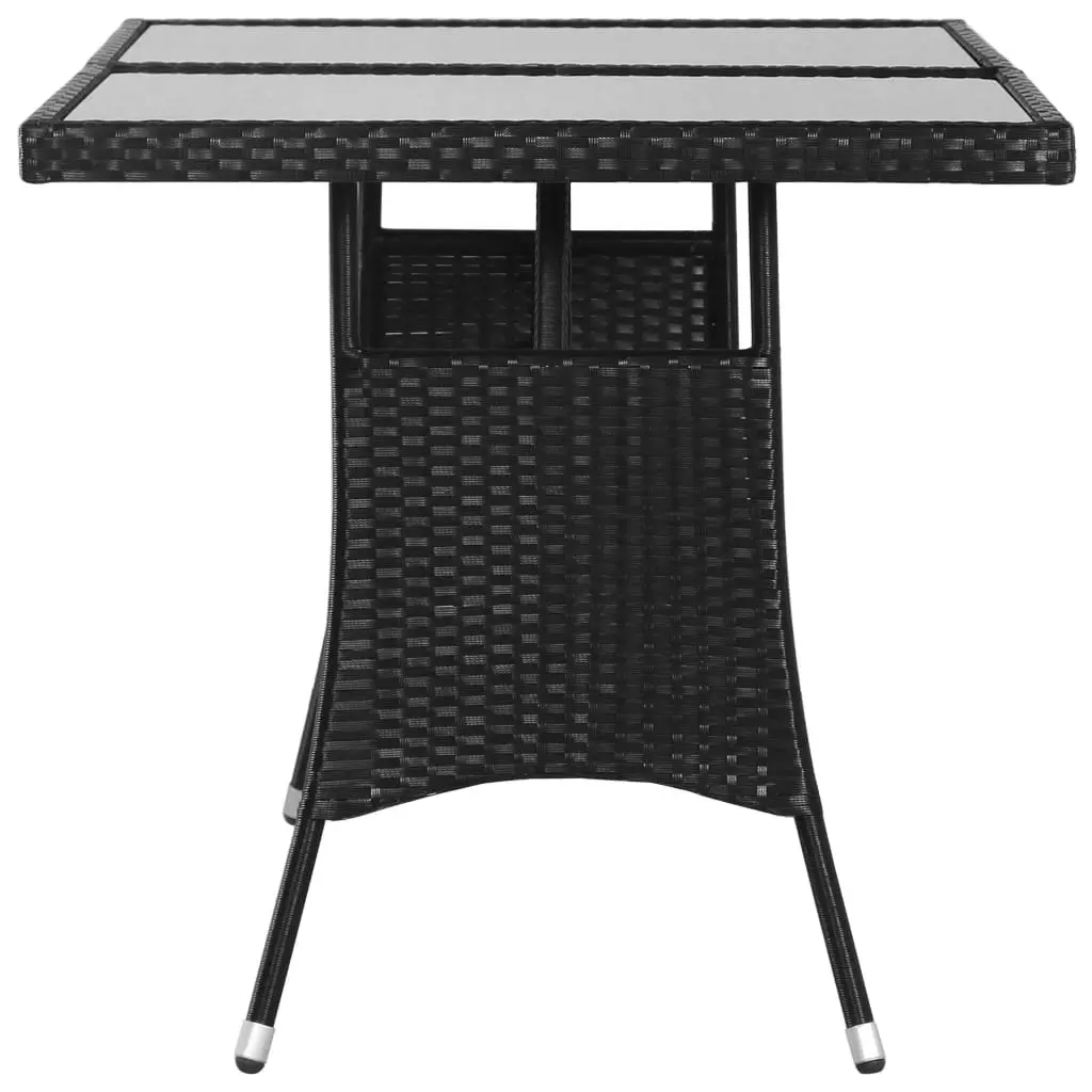 Garden Table 140x80x74cm Black Poly Rattan Outdoor Patio Furniture Glass Top