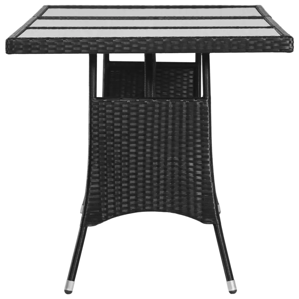 Black Rattan Garden Table with Tempered Glass Top