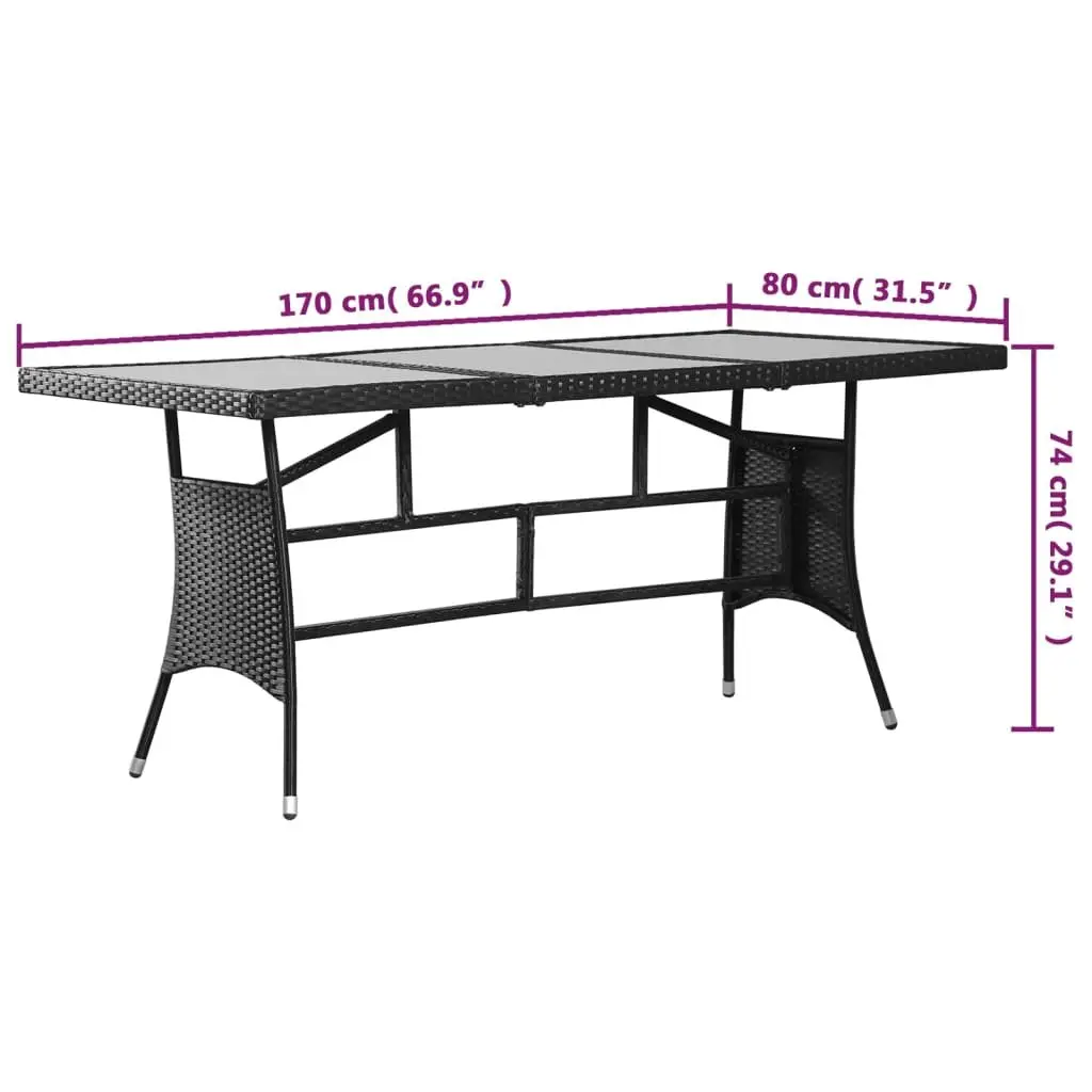 Black Rattan Garden Table with Tempered Glass Top
