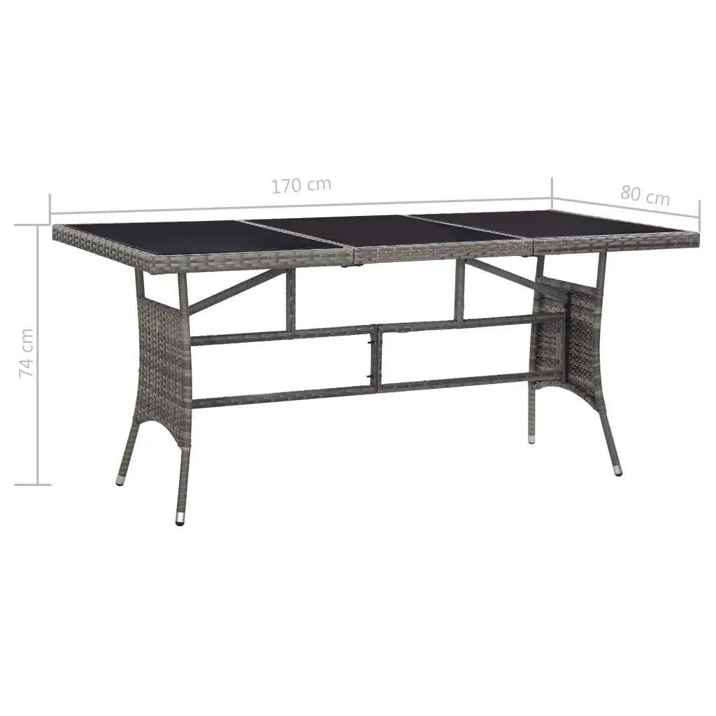 Garden Table Outdoor Patio Furniture Glass Top 170x80x74cm Grey