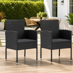 Outdoor Garden Chairs with Cushions 2 pcs Black Poly Rattan Seating Set
