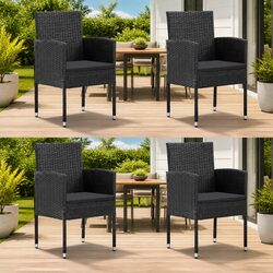 Quality Black Rattan Garden Chairs Set of 4 with Cushions