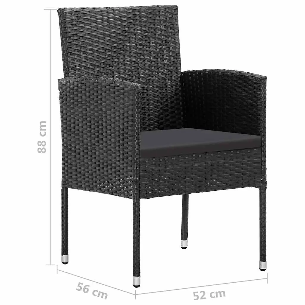 Black Rattan Garden Chairs Set of 4 with Cushions