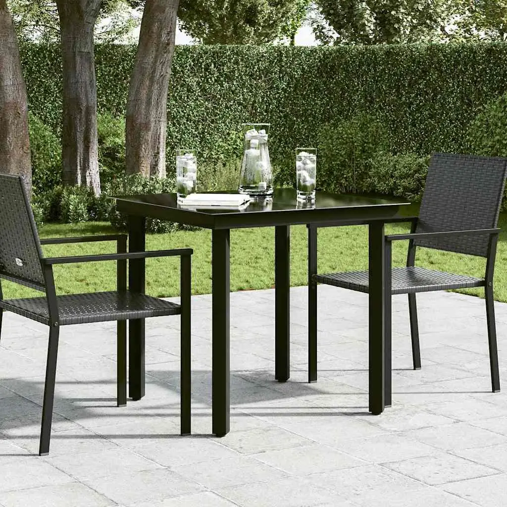Garden Dining Table Outdoor Use 80x80x74 cm Black Steel Frame Glass Top