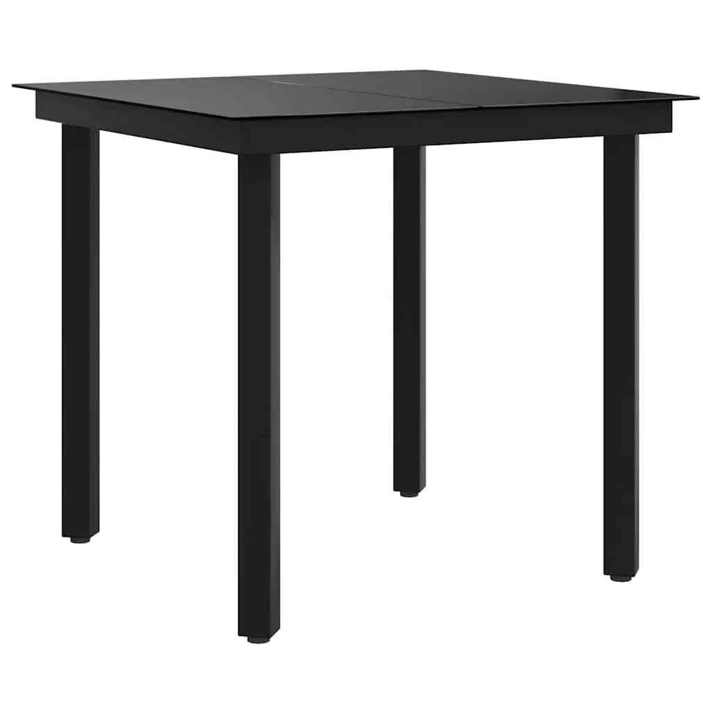 Garden Dining Table Outdoor Use 80x80x74 cm Black Steel Frame Glass Top