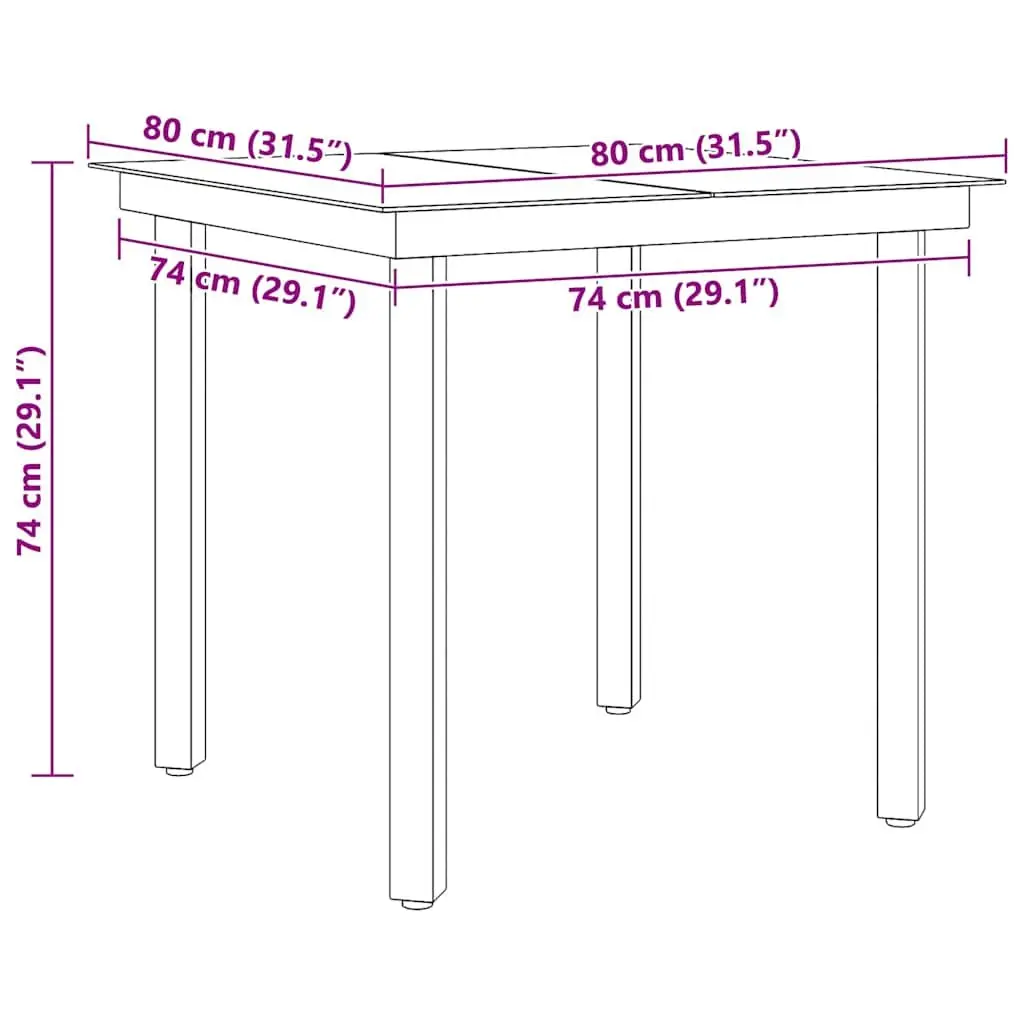 Garden Dining Table Outdoor Use 80x80x74 cm Black Steel Frame Glass Top