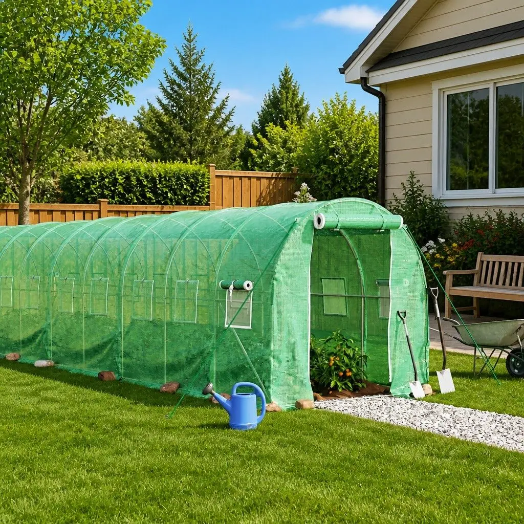 Greenhouse 12x2x2m Steel Frame Plant House Green