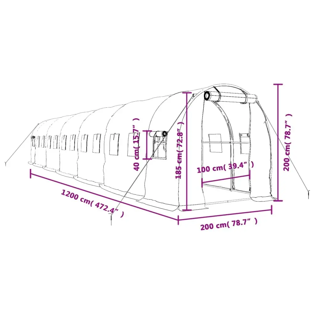 Greenhouse 12x2x2m Steel Frame Plant House Green