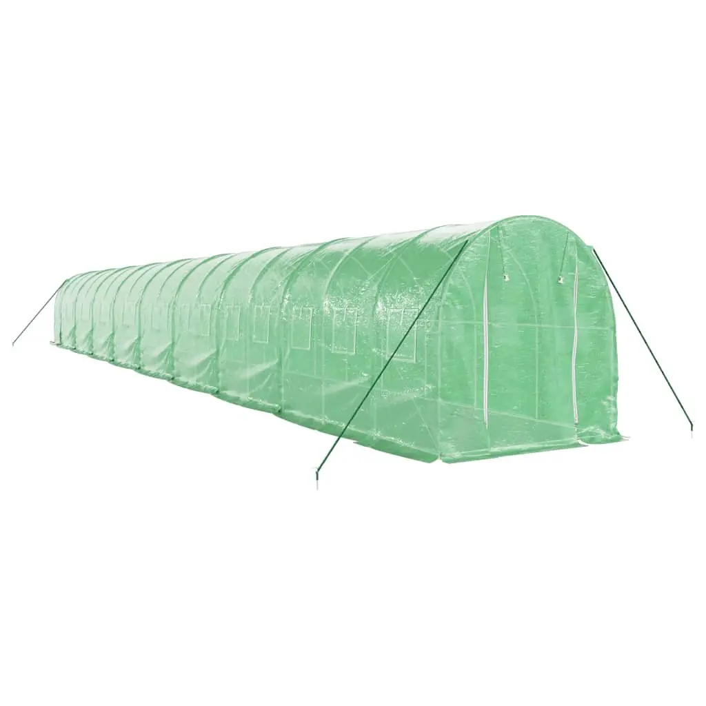 Greenhouse Steel Frame Garden Plant House 36m² Green Roll-Up Door Mesh Windows