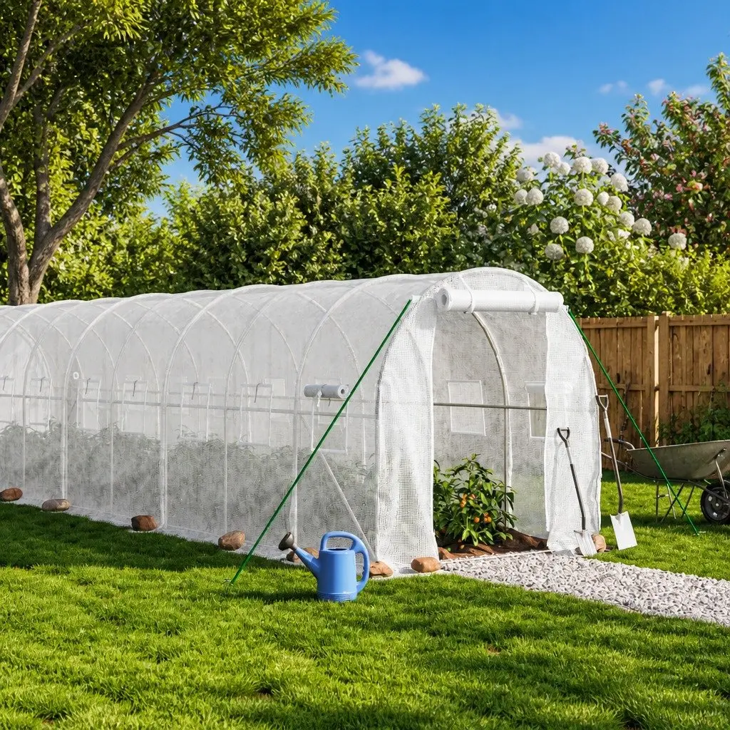 Greenhouse Steel Frame 8x2x2m White Garden Plant House Outdoor