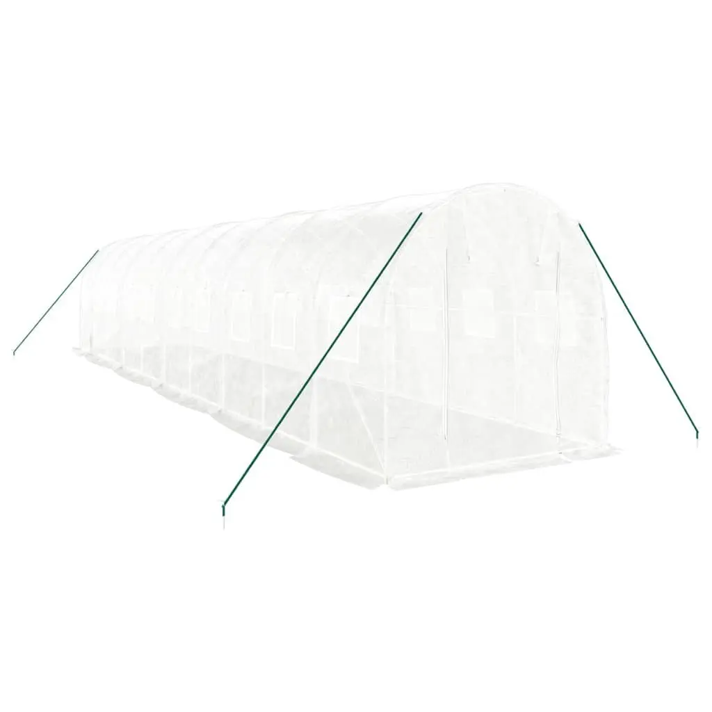 Greenhouse Steel Frame White 10x2x2 m Zippered Roll-Up Door 20 m² Mesh Windows