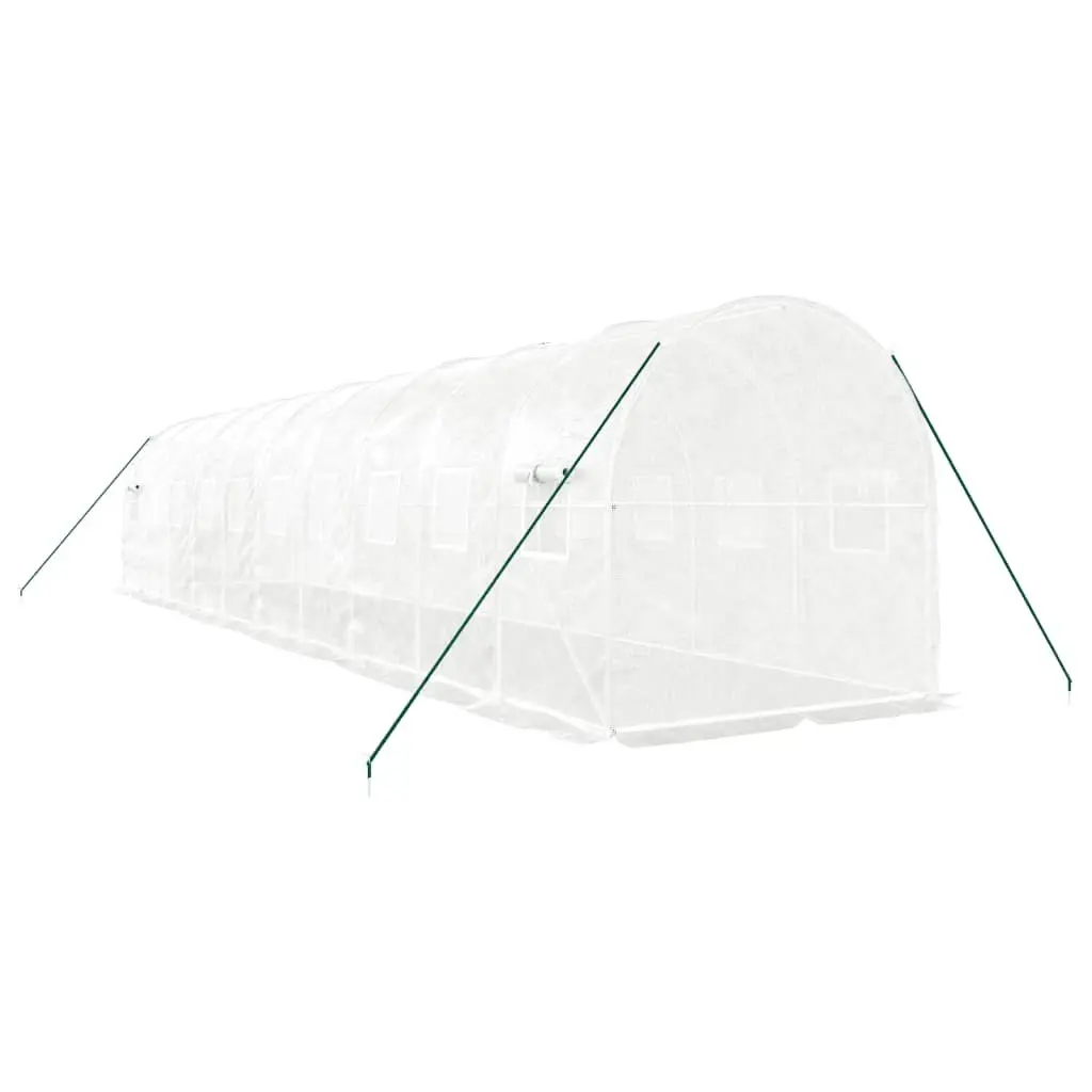 Greenhouse Steel Frame White 10x2x2 m Zippered Roll-Up Door 20 m² Mesh Windows