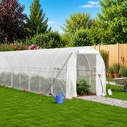 Greenhouse Steel Frame White 24 m² Garden Plant House Portable Outdoor Growing