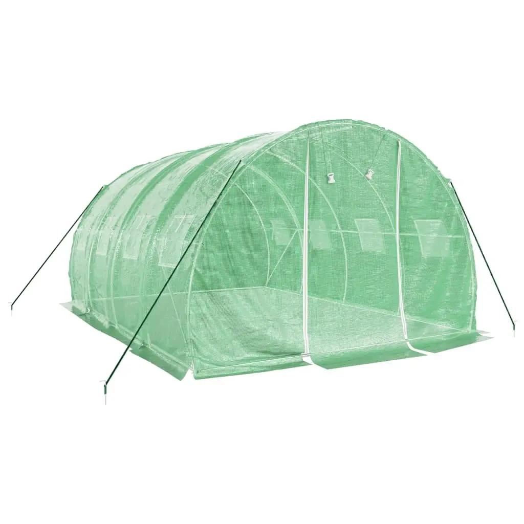 Greenhouse 12 m² Steel Frame Roll-Up Door Mesh Windows Green