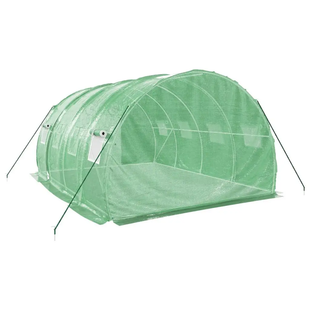 Greenhouse 12 m² Steel Frame Roll-Up Door Mesh Windows Green
