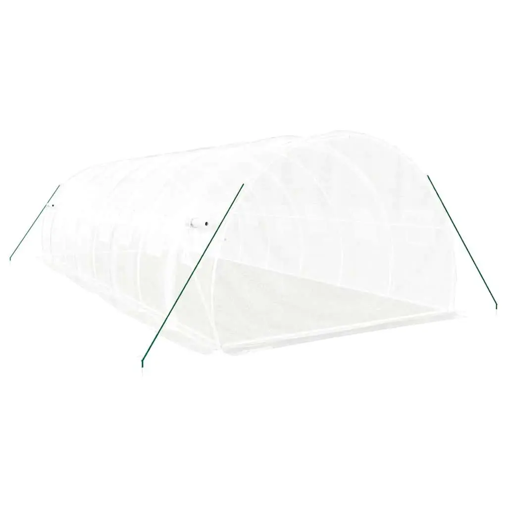 Greenhouse 24m² Steel Frame White 8x3x2m Garden Plant House with Roll-Up Door