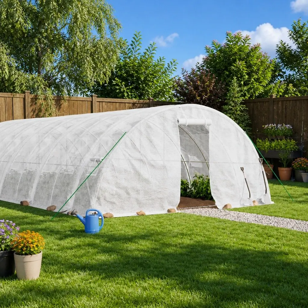 Greenhouse 40 m² Plant House Steel Frame White 8x5x2.3 m Portable Garden