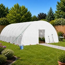 Greenhouse Steel Frame White 36m² 6x6x2.85m PE Cover Roll-Up Door Windows