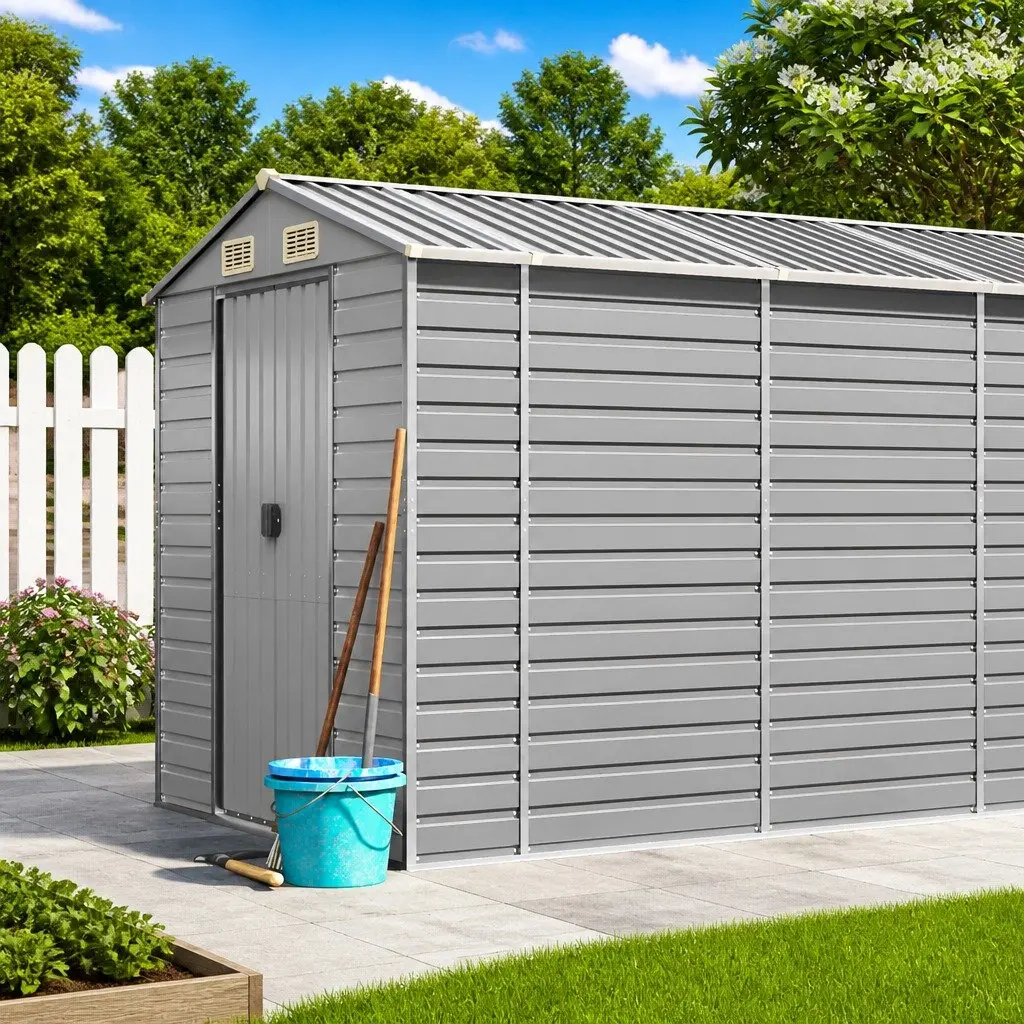 Garden Shed Outdoor Storage Tool House Galvanised Steel Grey 191x725x198 cm