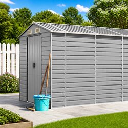 Practical Grey Metal Garden Shed for Outdoor Use
