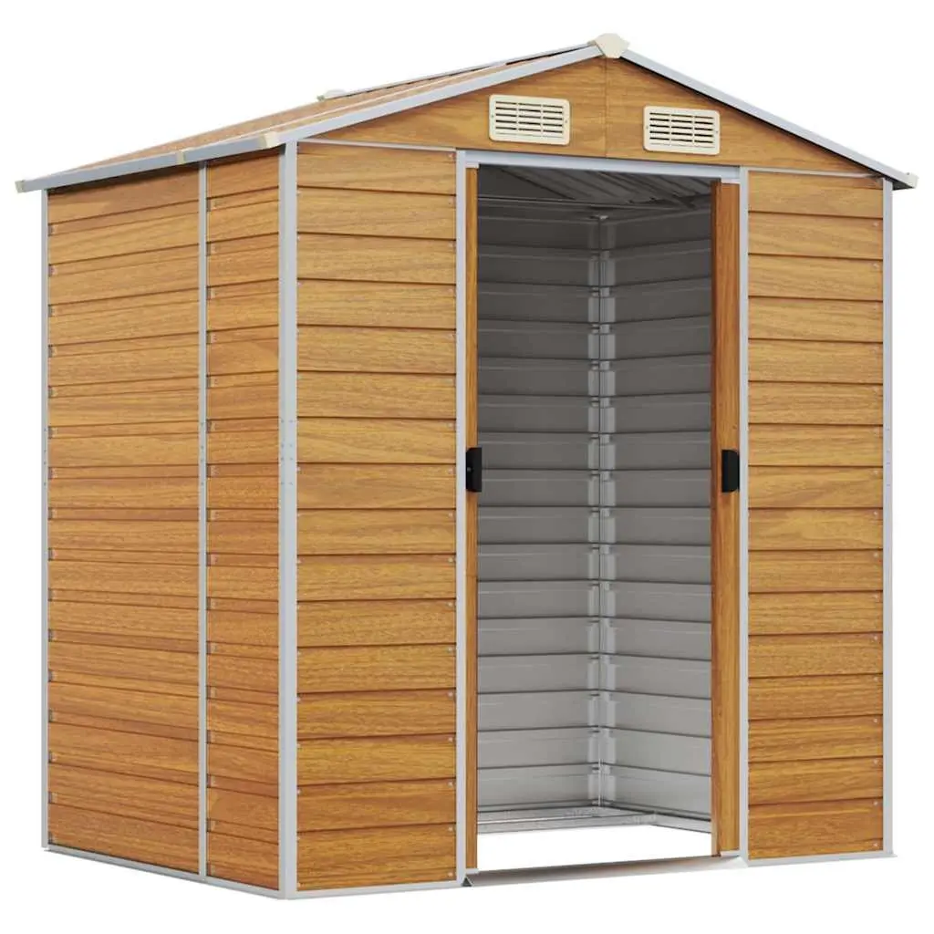 Garden Shed Outdoor Storage Tool House Galvanised Steel Brown 191x130x198cm