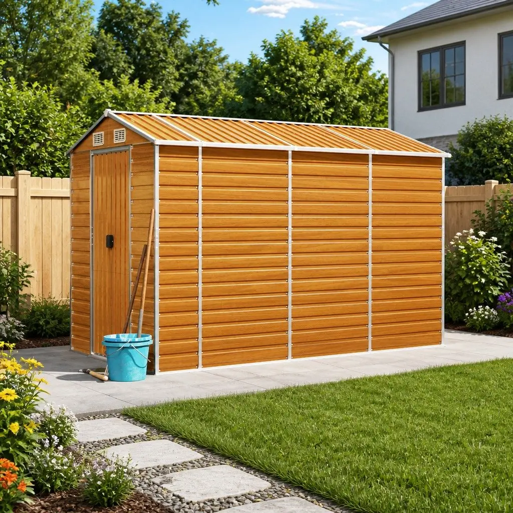 Garden Shed Outdoor Storage Galvanised Steel Brown 191 x 300 x 198 cm